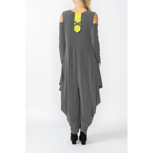 IC by Connie K Gray Lagenlook Jumpsuit Cold Shoulder Artsy Drape Style XL - Picture 9 of 13